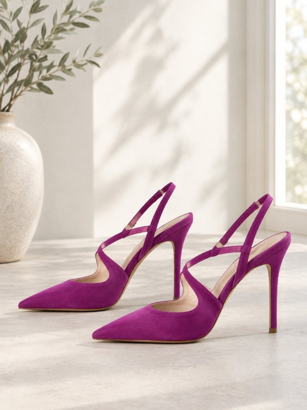 Charles David Purple Suede Pointed Toe Ankle Strap Stiletto Heels 7 NWOT 0582